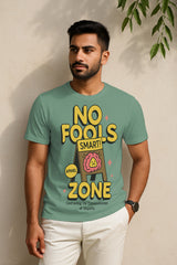 “No Fools Zone” Smart Brain Graphic T-Shirt – Funny Slogan Streetwear, 100% Cotton Regular Fit