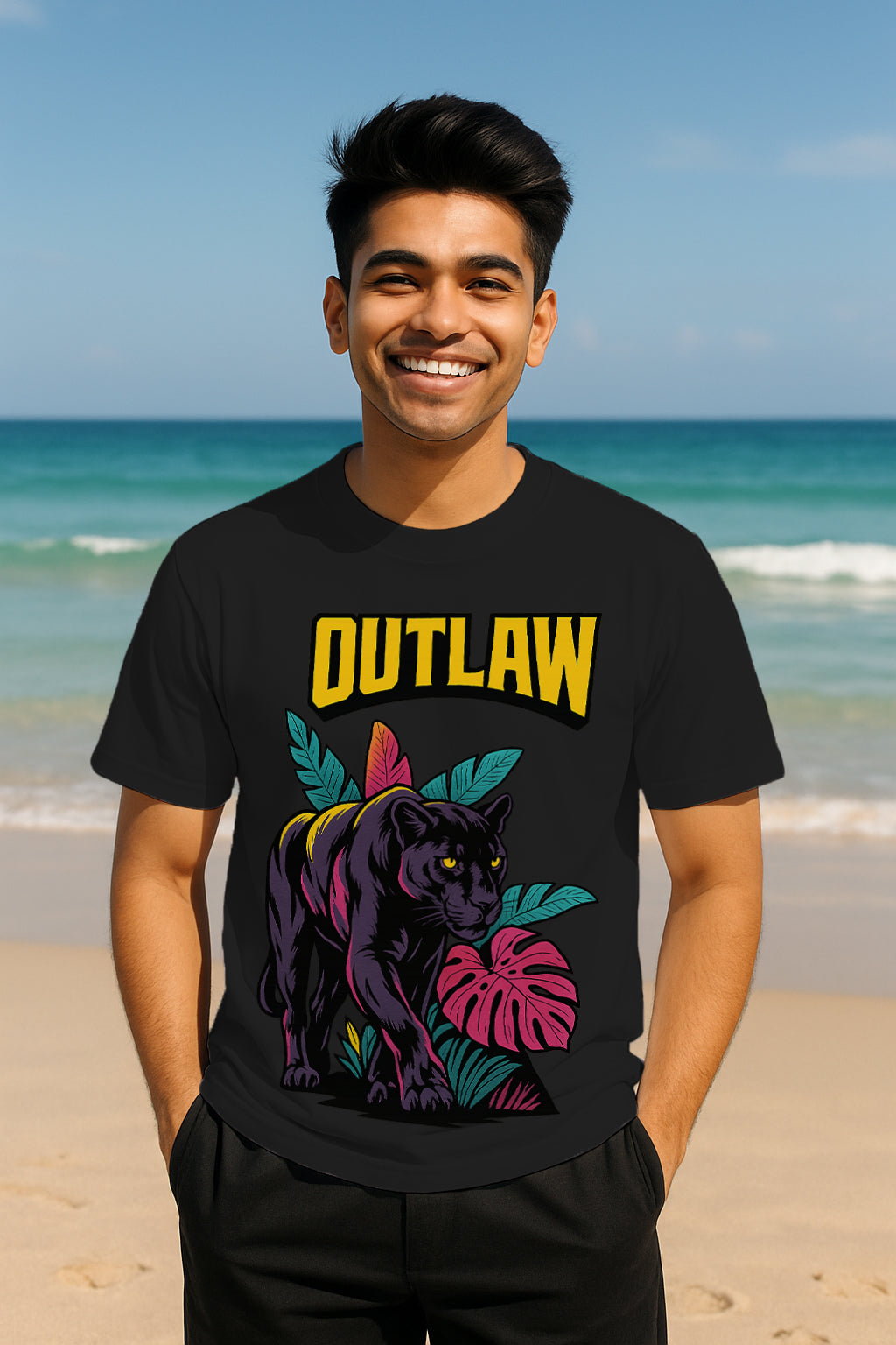 “Outlaw Panther” Jungle Graphic T-Shirt – 100% Cotton Regular Fit Streetwear Tee