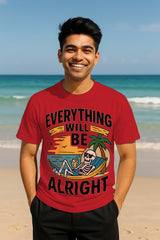 “Everything Will Be Alright” Skull Beach Graphic T-Shirt – 100% Cotton Regular Fit Chill Vibes Tee