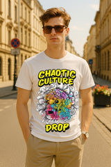 “Chaotic Culture Drop” Psychedelic Mask Graphic T-Shirt – 100% Cotton Regular Fit Streetwear Tee