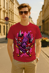 “Oni Wolf Samurai” Mask Graphic T-Shirt – Japanese Katana Streetwear Print, 100% Cotton Regular Fit Tee