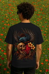 Gothic Skull & Crow Graphic T-Shirt