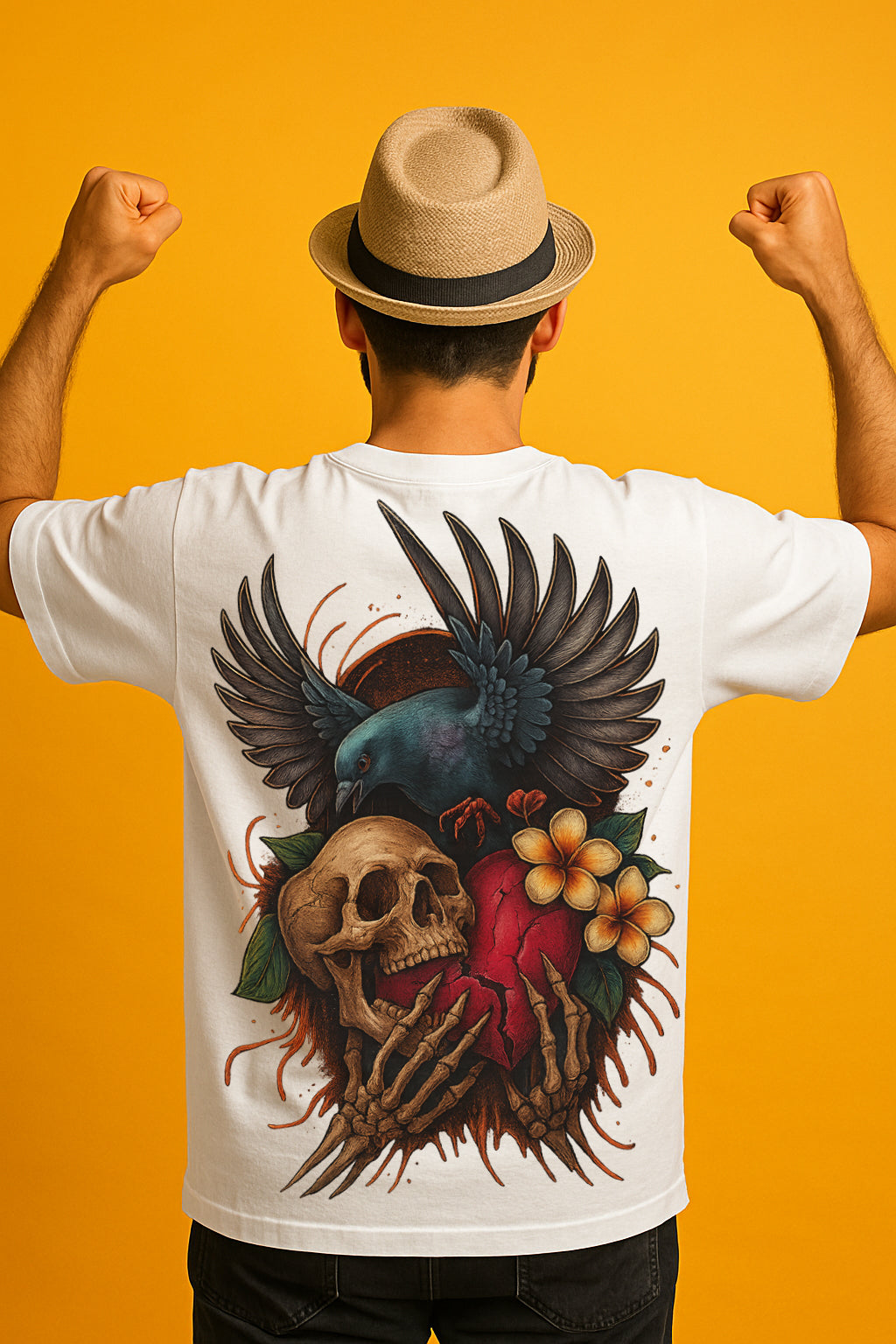 Gothic Skull & Crow Graphic T-Shirt