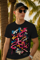 “Neon Graffiti” Urban Street Art Graphic T-Shirt – 100% Cotton Regular Fit Streetwear Tee