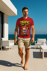 “Tropic Surf Club” Skull & Flowers Beach Graphic T-Shirt – Good Vibes Surf Streetwear, 100% Cotton Regular Fit Tee