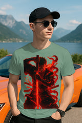 “Inferno Ronin” Red Katana Anime Graphic T-Shirt – Flaming Samurai Art, 100% Cotton Regular Fit Streetwear Tee