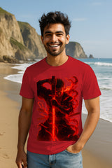 “Inferno Ronin” Red Katana Anime Graphic T-Shirt – Flaming Samurai Art, 100% Cotton Regular Fit Streetwear Tee