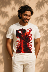 “Inferno Ronin” Red Katana Anime Graphic T-Shirt – Flaming Samurai Art, 100% Cotton Regular Fit Streetwear Tee