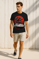 “Dragon & Red Sun Street Racer” JDM Supercar Graphic T-Shirt – Japanese Dragon Car Enthusiast Tee, 100% Cotton Regular Fit