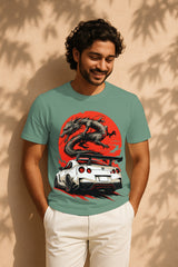 “Dragon & Red Sun Street Racer” JDM Supercar Graphic T-Shirt – Japanese Dragon Car Enthusiast Tee, 100% Cotton Regular Fit