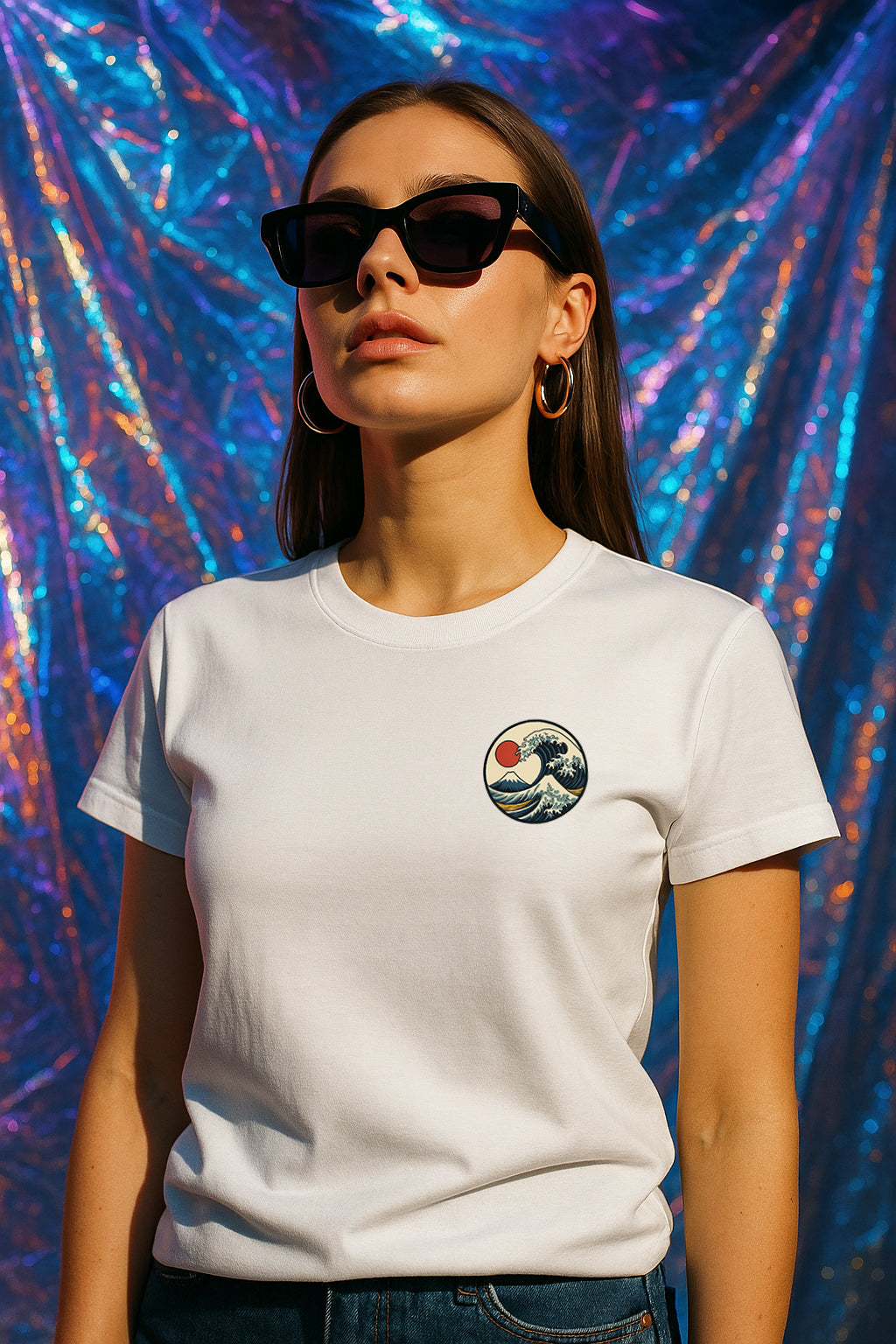 Great Wave & Roses Women’s Graphic T-Shirt – Japanese Ukiyo-e Red Sun Streetwear