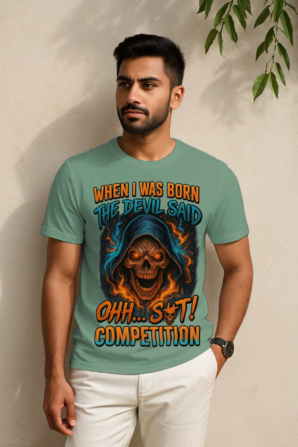 Flaming Skull Graphic T-Shirt – Savage Quote Streetwear, 100% Cotton Regular Fit Tee