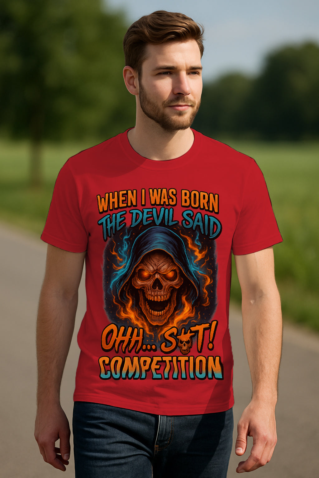Flaming Skull Graphic T-Shirt – Savage Quote Streetwear, 100% Cotton Regular Fit Tee