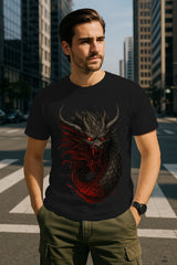 “Infernal Dragon” Red-Eyed Serpent Graphic T-Shirt – Dark Fantasy Streetwear, 100% Cotton Regular Fit Tee