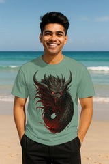 “Infernal Dragon” Red-Eyed Serpent Graphic T-Shirt – Dark Fantasy Streetwear, 100% Cotton Regular Fit Tee