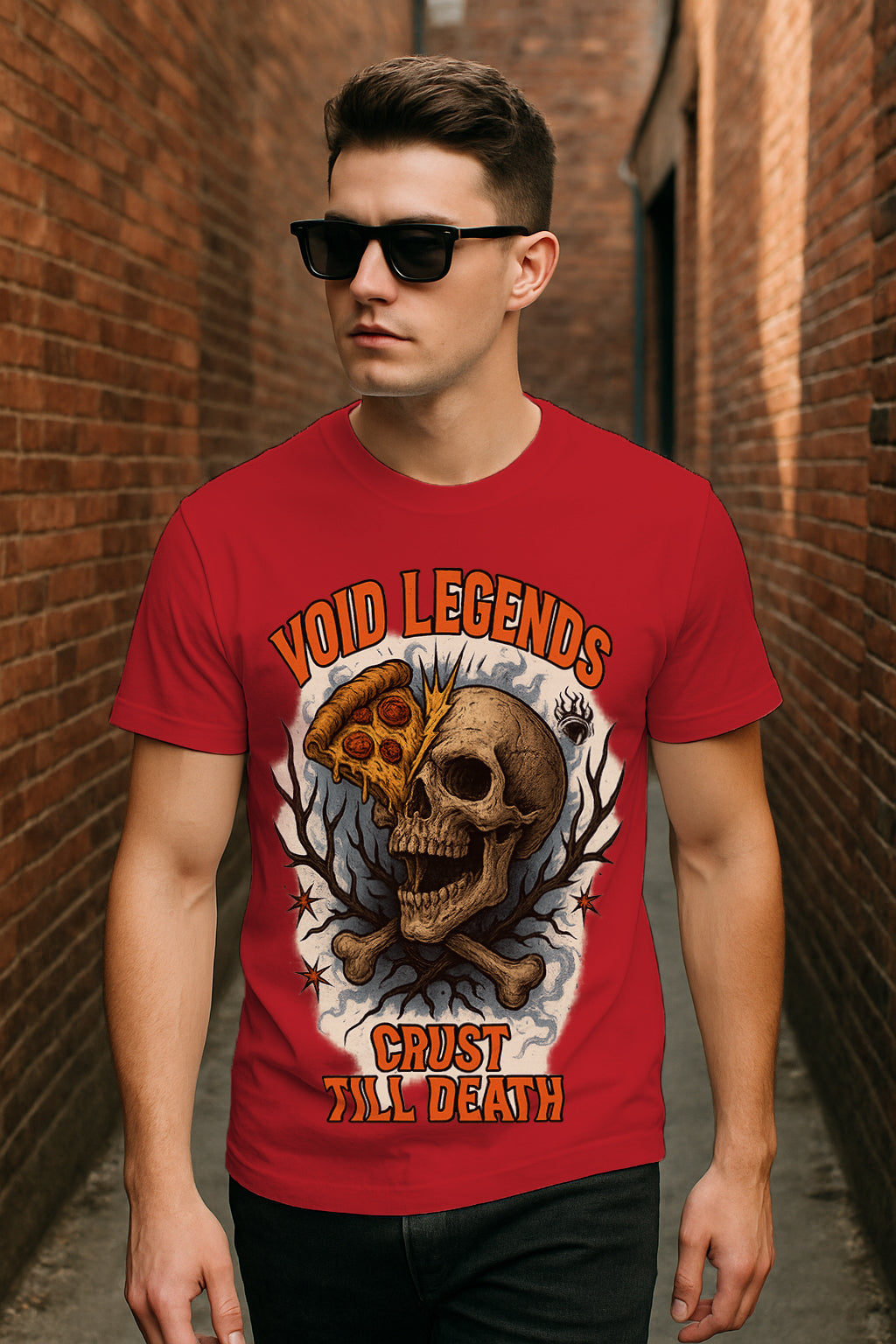 “Void Legends – Crust Till Death” Pizza Skull Graphic T-Shirt – Punk Streetwear Graphic Tee, 100% Cotton Regular Fit