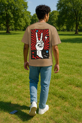 All Seeing Eye & Peace Hand Graphic Oversized Streetwear T-Shirt | Trendy Artistic Print Tee for Men