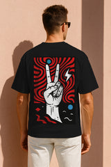 All Seeing Eye & Peace Hand Graphic Oversized Streetwear T-Shirt | Trendy Artistic Print Tee for Men
