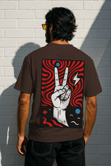 All Seeing Eye & Peace Hand Graphic Oversized Streetwear T-Shirt | Trendy Artistic Print Tee for Men