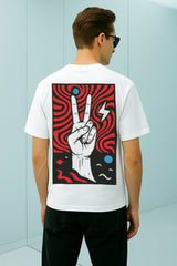 All Seeing Eye & Peace Hand Graphic Oversized Streetwear T-Shirt | Trendy Artistic Print Tee for Men