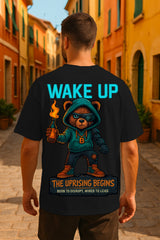 Oversized Wake Up Graphic T-Shirt – The Uprising Begins | Premium 240 GSM Cotton Streetwear Tee for Men