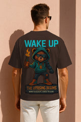 Oversized Wake Up Graphic T-Shirt – The Uprising Begins | Premium 240 GSM Cotton Streetwear Tee for Men
