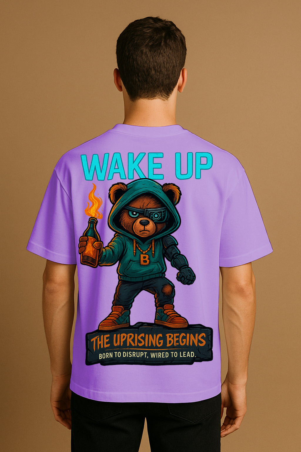 Oversized Wake Up Graphic T-Shirt – The Uprising Begins | Premium 240 GSM Cotton Streetwear Tee for Men