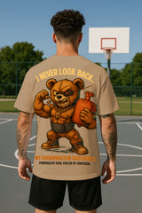 Oversized I Never Look Back Graphic T-Shirt – Powered by Pain Bear | Premium 240 GSM Cotton Streetwear Tee for Men