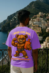 Oversized I Never Look Back Graphic T-Shirt – Powered by Pain Bear | Premium 240 GSM Cotton Streetwear Tee for Men