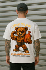 Oversized I Never Look Back Graphic T-Shirt – Powered by Pain Bear | Premium 240 GSM Cotton Streetwear Tee for Men