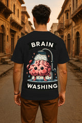 Oversized Brain Washing Graphic T-Shirt – Premium 240 GSM Cotton Streetwear Tee | Funny Cartoon Brain Design for Men
