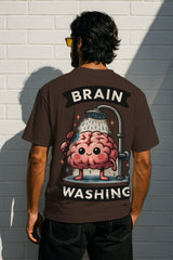 Oversized Brain Washing Graphic T-Shirt – Premium 240 GSM Cotton Streetwear Tee | Funny Cartoon Brain Design for Men
