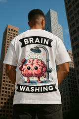 Oversized Brain Washing Graphic T-Shirt – Premium 240 GSM Cotton Streetwear Tee | Funny Cartoon Brain Design for Men