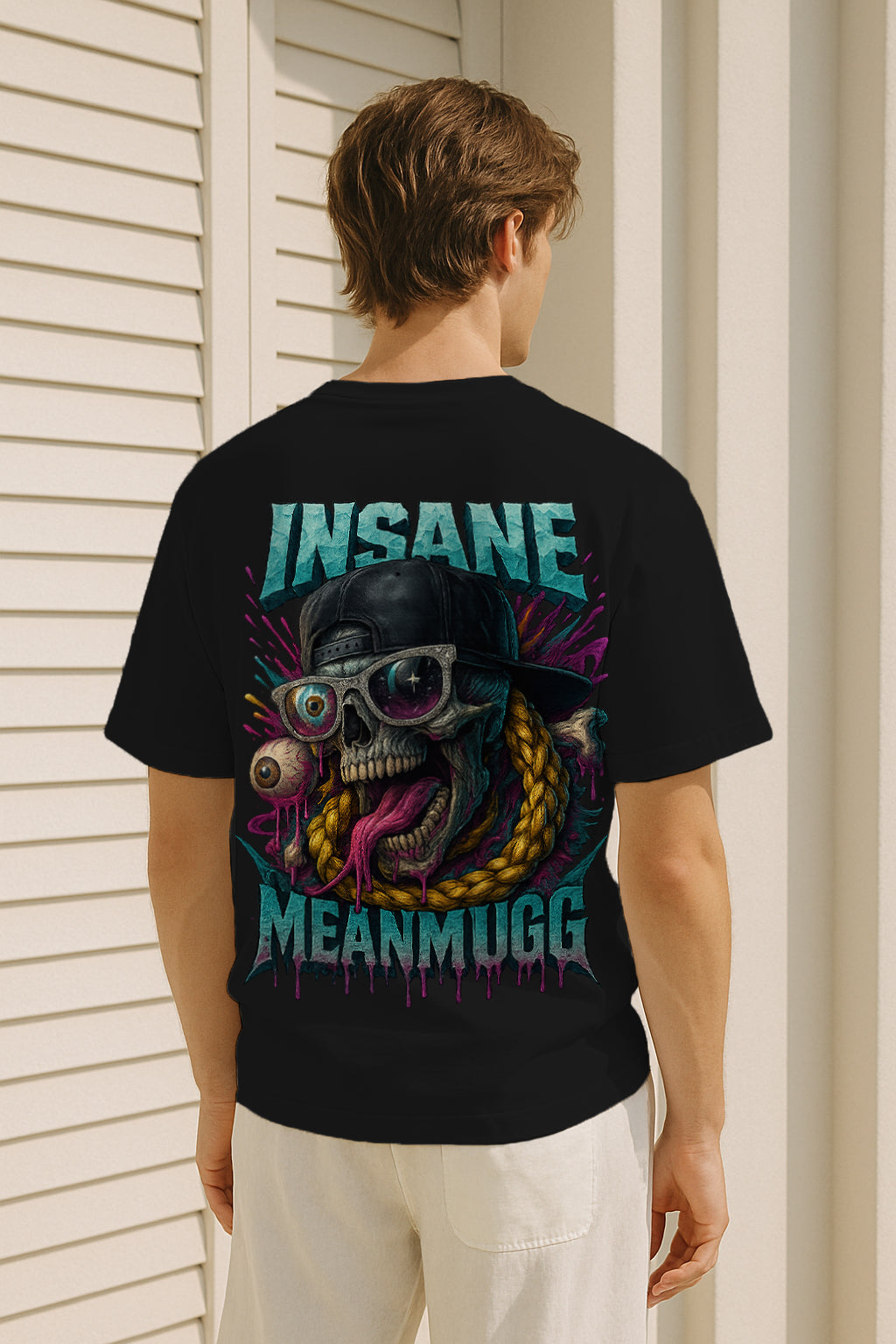 Oversized Insane MeanMugg Graphic T-Shirt – Premium 240 GSM Cotton Streetwear Tee with Skull & Hip Hop Design for Men