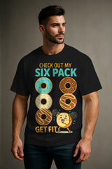 Oversized Six Pack Donut Graphic T-Shirt – Premium 240 GSM Cotton Streetwear Tee | Funny Get Fit Design for Men