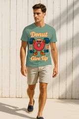 Donut Give Up Gym Graphic T-Shirt | Motivational Fitness Tee, 100% Cotton Regular Fit