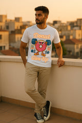 Donut Give Up Gym Graphic T-Shirt | Motivational Fitness Tee, 100% Cotton Regular Fit