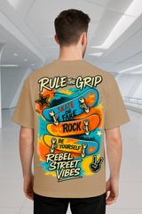 Rebel Street Vibes Skateboard Graphic Oversized T-Shirt – 240 GSM 100% Terry Cotton Streetwear Tee