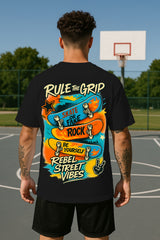 Rebel Street Vibes Skateboard Graphic Oversized T-Shirt – 240 GSM 100% Terry Cotton Streetwear Tee