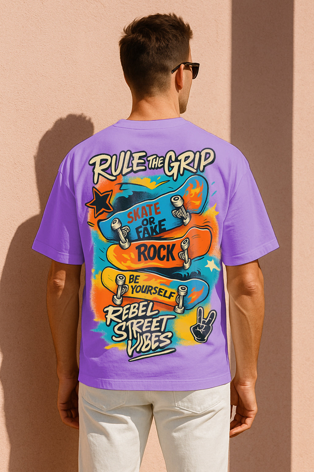 Rebel Street Vibes Skateboard Graphic Oversized T-Shirt – 240 GSM 100% Terry Cotton Streetwear Tee
