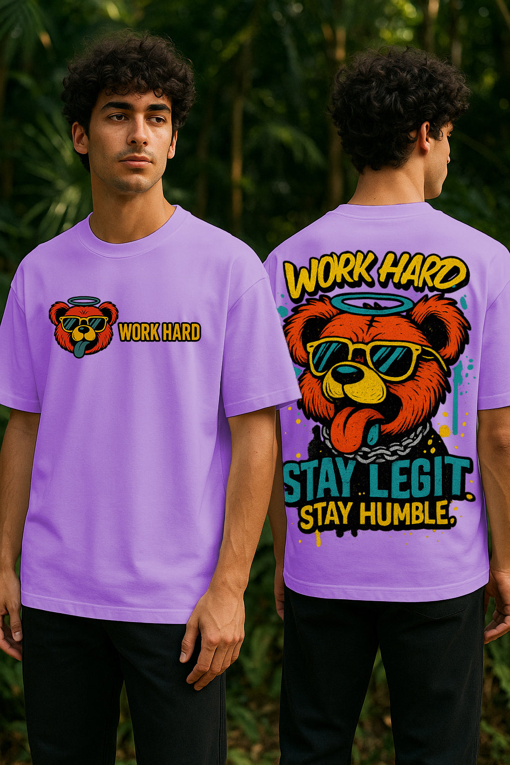 Work Hard Stay Legit Oversized T-Shirt – Streetwear Graphic Tee for Men & Women | 240 GSM Terry Cotton