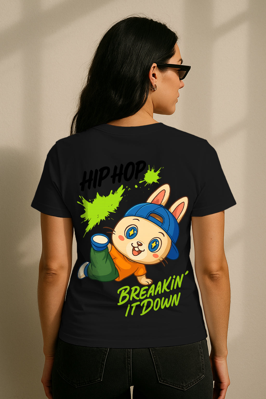 Hip Hop Rabbit “Breakin’ It Down” Graphic T-Shirt for Women