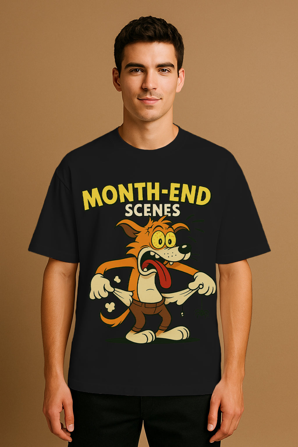 Month-End Scenes Oversized T-Shirt – Funny Cartoon Graphic Tee | 240 GSM Heavyweight Streetwear