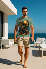 Racer’s Garage Graphic T-Shirt | Motorsport Helmet & Gears, 100% Cotton Regular Fit