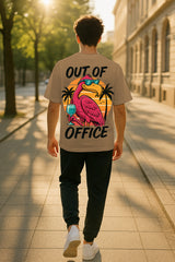 Out of Office Flamingo Oversized T-Shirt – Premium 240 GSM Terry Cotton Vacation Wear