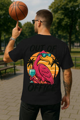 Out of Office Flamingo Oversized T-Shirt – Premium 240 GSM Terry Cotton Vacation Wear