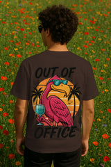 Out of Office Flamingo Oversized T-Shirt – Premium 240 GSM Terry Cotton Vacation Wear