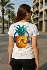 Pineapple With Headphones & Shades Graphic Tee (Women) | Tropical Vibes T-Shirt