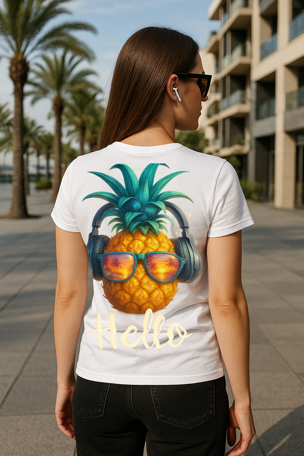 Pineapple With Headphones & Shades Graphic Tee (Women) | Tropical Vibes T-Shirt