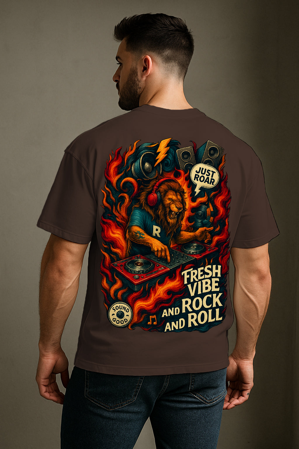 Just Roar Lion DJ Oversized T-Shirt – Fresh Vibe Streetwear Graphic Tee for Music & Rock Lovers
